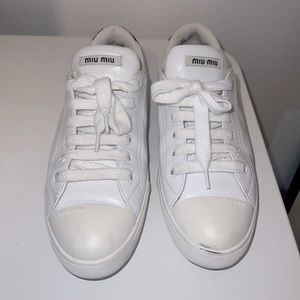 MiuMiu | Casual Style Plain Leather Glitter Logo Low-Top Sneakers